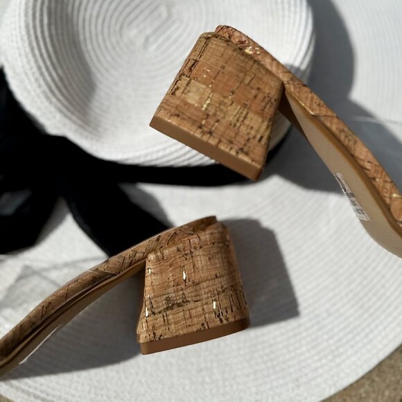 NEW🔥 Transparent Clear Open Toe Cork Low Block Heel Mules Sandals Slip Slide On - Picture 4 of 4